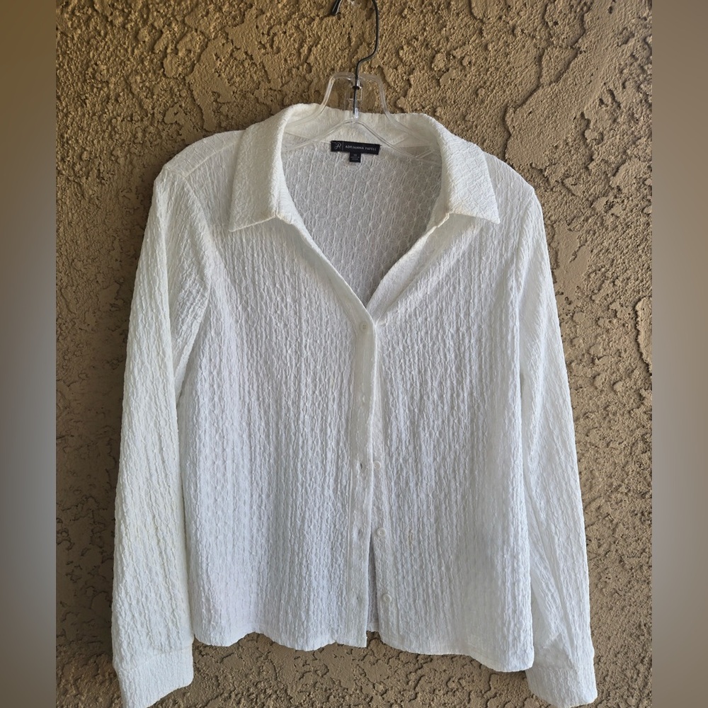 Adrianna Papell White Textured Button-Front Blouse XS | Elegant Career Top